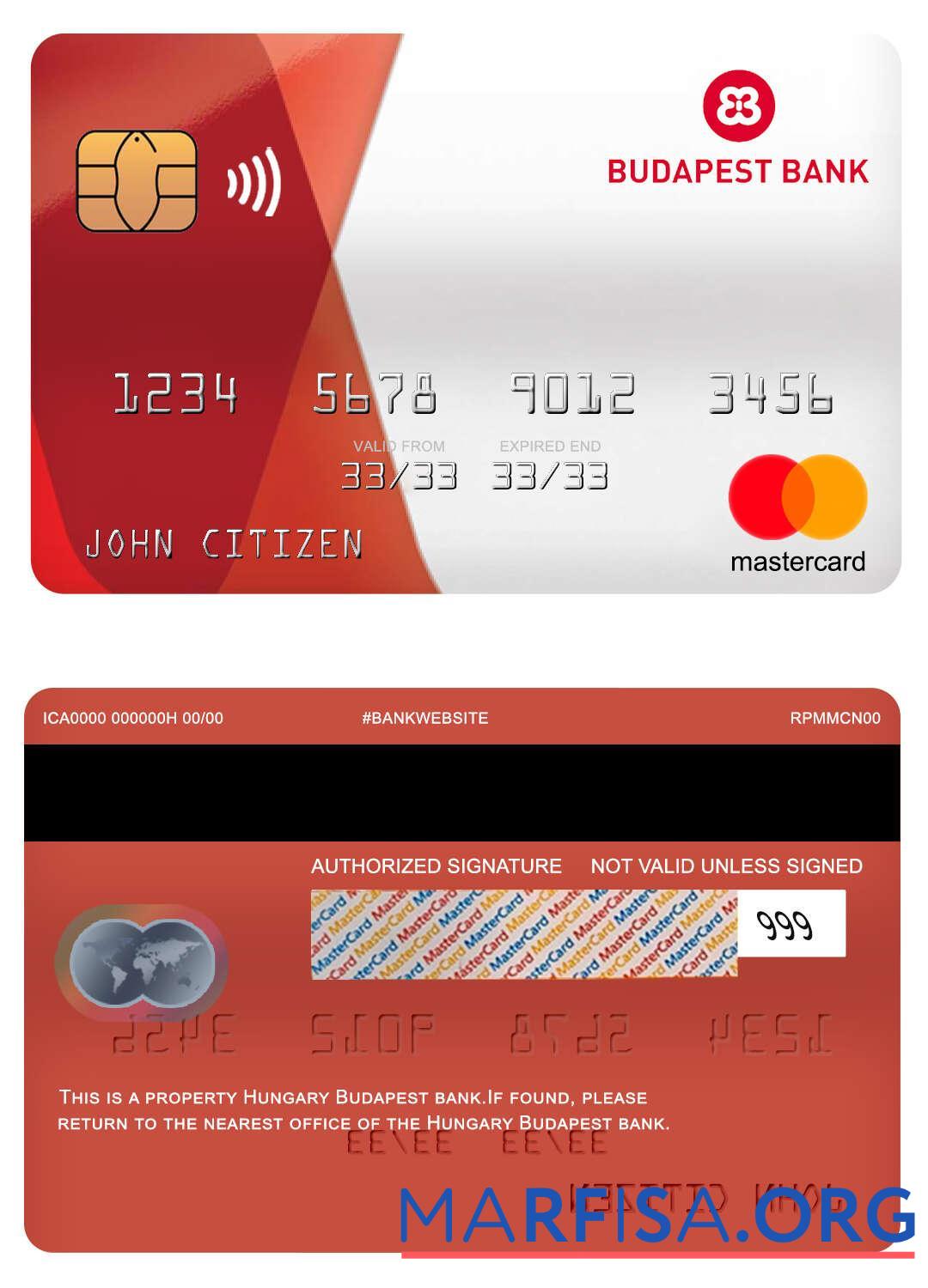 Printable Hungary Budapest bank mastercard download for verification